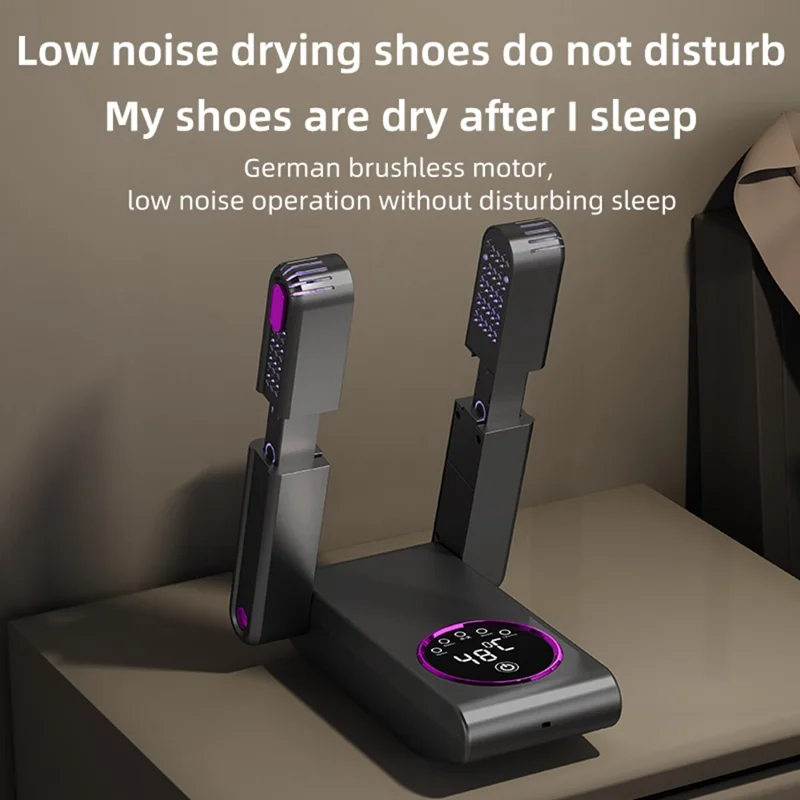 HXQ-02 360 Degree Circulation Foldable Electric Shoe Dryer 48 Degree Celsius Thermostat with Timer - Grey / EU Plug