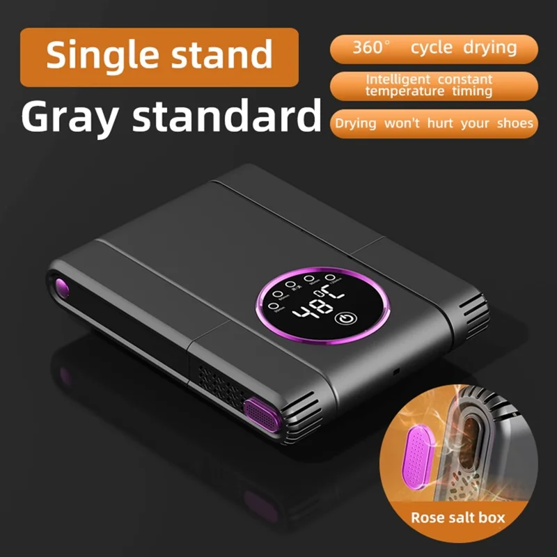 HXQ-02 360 Degree Circulation Foldable Electric Shoe Dryer 48 Degree Celsius Thermostat with Timer - Grey / EU Plug