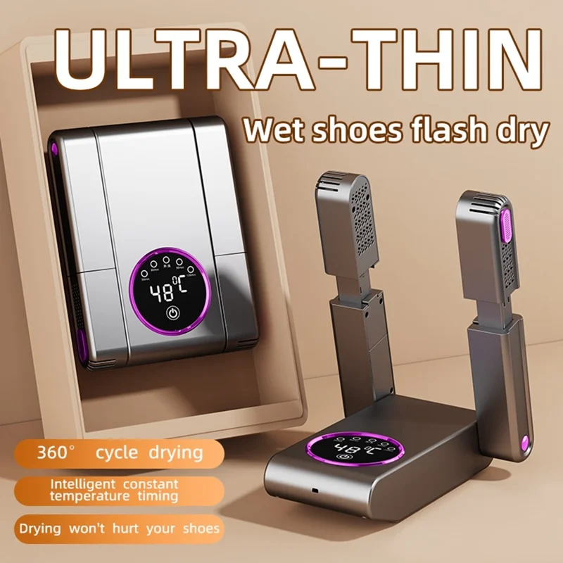 HXQ-02 360 Degree Circulation Foldable Electric Shoe Dryer 48 Degree Celsius Thermostat with Timer - Grey / EU Plug