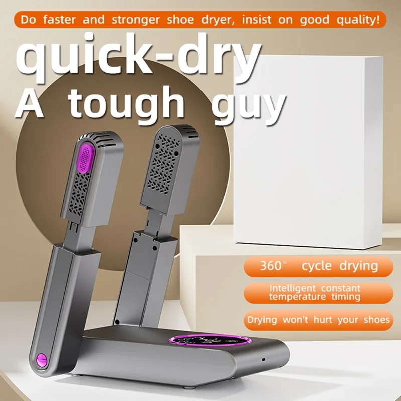 HXQ-02 360 Degree Circulation Foldable Electric Shoe Dryer 48 Degree Celsius Thermostat with Timer - Grey / EU Plug