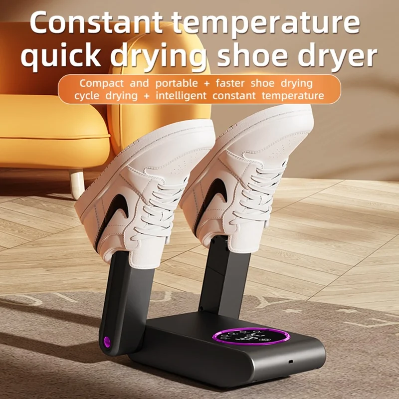 HXQ-02 360 Degree Circulation Foldable Electric Shoe Dryer 48 Degree Celsius Thermostat with Timer - Grey / EU Plug