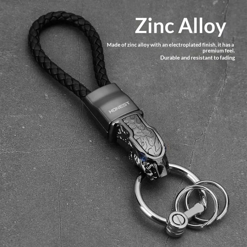 HONEST 3D Leopard Head Keychain Zinc Alloy 360 Degree Rotating Car Key Ring with Cubic Zirconia Decor - Gold
