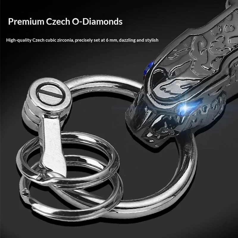 HONEST 3D Leopard Head Keychain Zinc Alloy 360 Degree Rotating Car Key Ring with Cubic Zirconia Decor - Gold