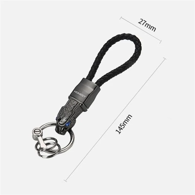 HONEST 3D Leopard Head Keychain Zinc Alloy 360 Degree Rotating Car Key Ring with Cubic Zirconia Decor - Gold