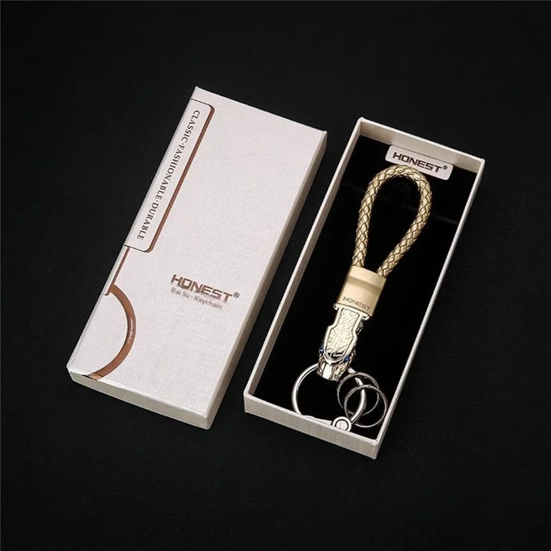 HONEST 3D Leopard Head Keychain Zinc Alloy 360 Degree Rotating Car Key Ring with Cubic Zirconia Decor - Gold