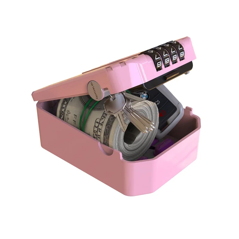 01BP 4-Digit Combination Lock Box Glow-in-the-Dark Wall-Mountable Key Storage for Home Dorm - Pink