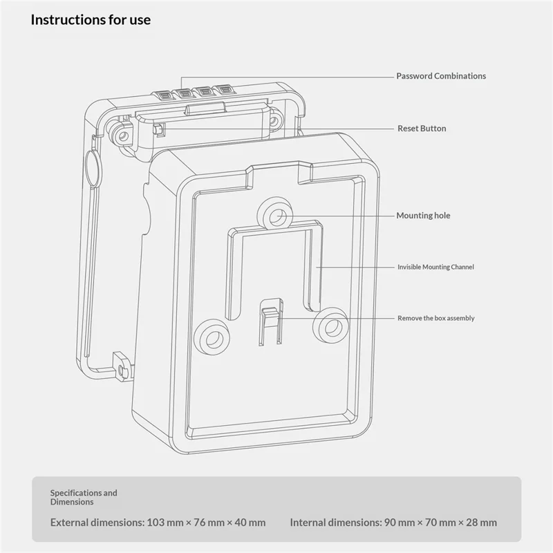 01BP 4-Digit Combination Lock Box Glow-in-the-Dark Wall-Mountable Key Storage for Home Dorm - Porcelain White