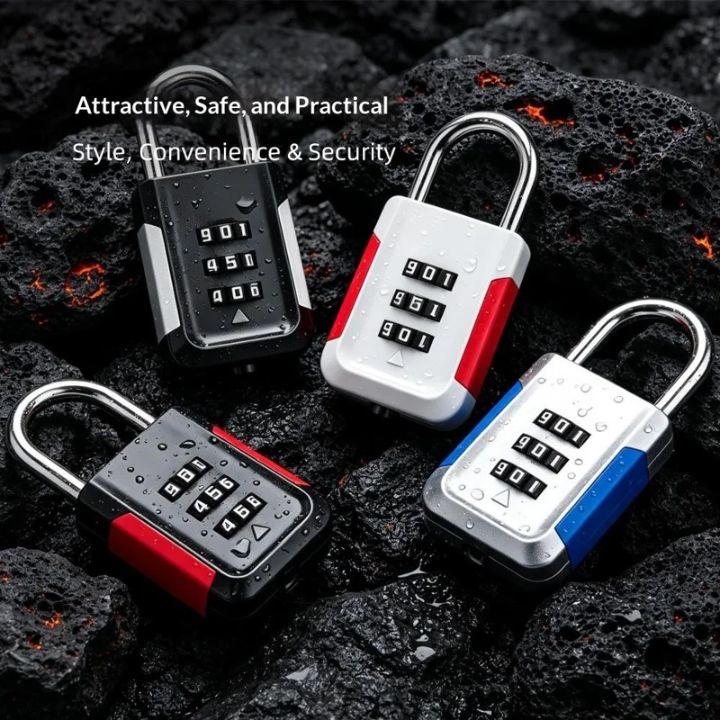 03HP Zinc Alloy 3-Digit Combination Padlock One-Touch Auto Open Keyless for Luggage Backpack - White+Black