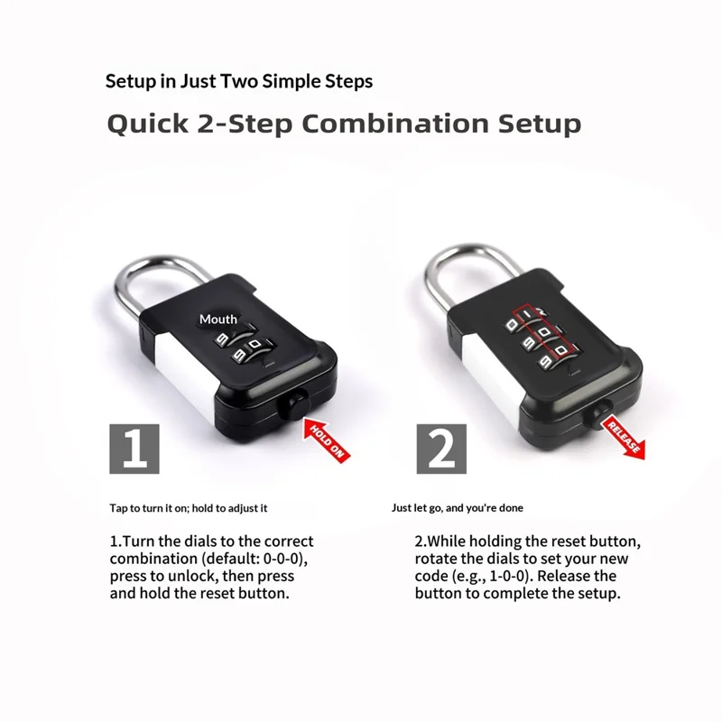 03HP Zinc Alloy 3-Digit Combination Padlock One-Touch Auto Open Keyless for Luggage Backpack - White+Black