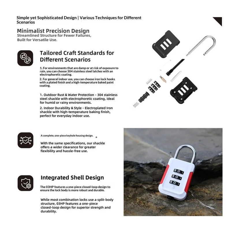 03HP Zinc Alloy 3-Digit Combination Padlock One-Touch Auto Open Keyless for Luggage Backpack - White+Black