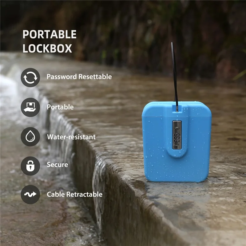 04BX Combination Lockbox Large Capacity Retractable Steel Cable for Outdoor Beach - Blue