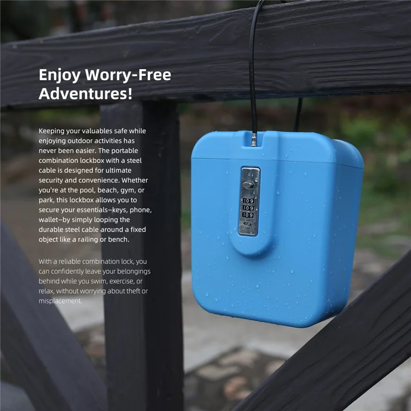 04BX Combination Lockbox Large Capacity Retractable Steel Cable for Outdoor Beach - Blue