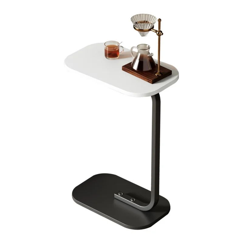 Size L 45x28x60cm C-Shape Side Table Carbon Steel Wooden End Table for Sofa Bedroom - White Marble+Black Frame