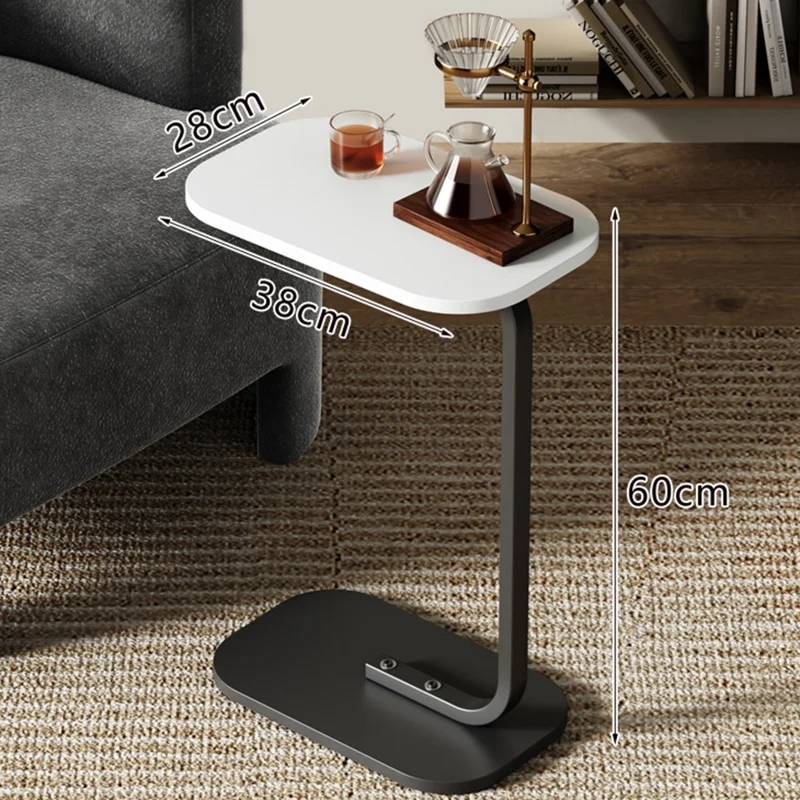 Size S 38x28x60cm C-Shape Side Table Carbon Steel Wooden End Table for Sofa Bedroom - White+Black