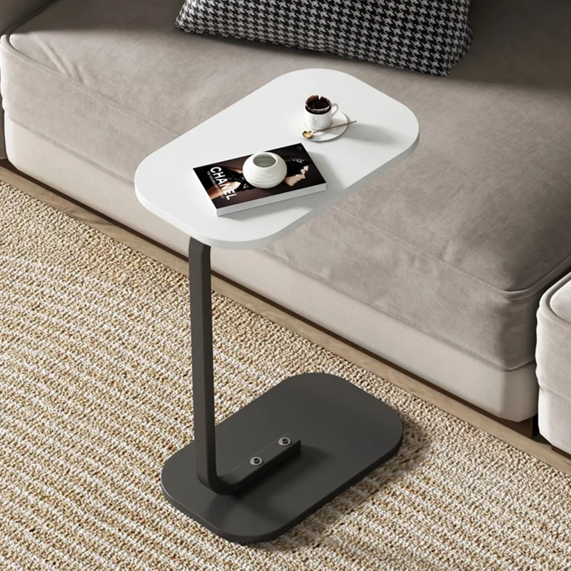 Size S 38x28x60cm C-Shape Side Table Carbon Steel Wooden End Table for Sofa Bedroom - White+Black