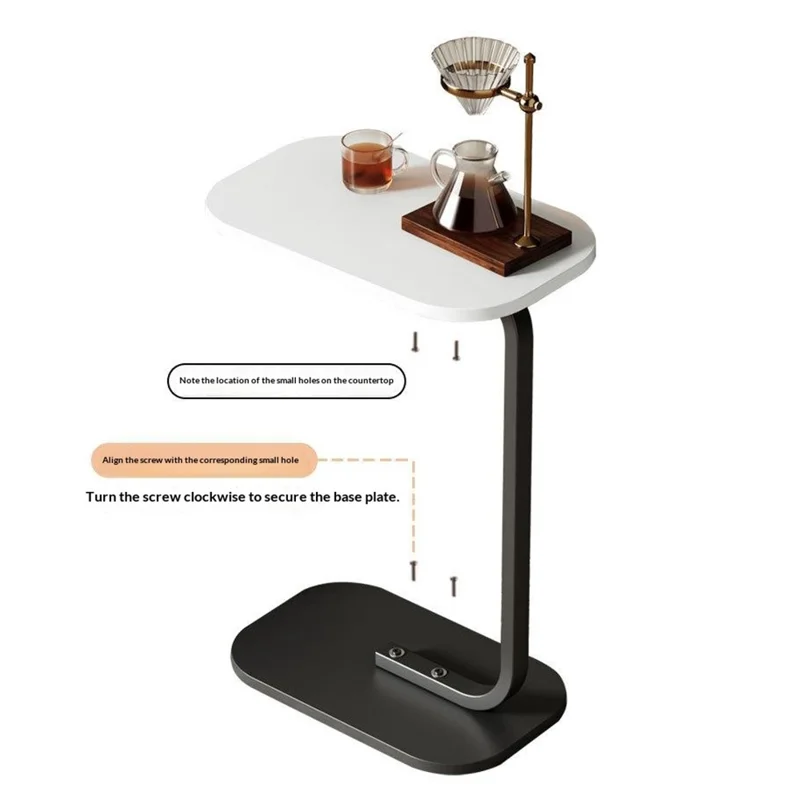 Size S 38x28x60cm C-Shape Side Table Carbon Steel Wooden End Table for Sofa Bedroom - White+Black