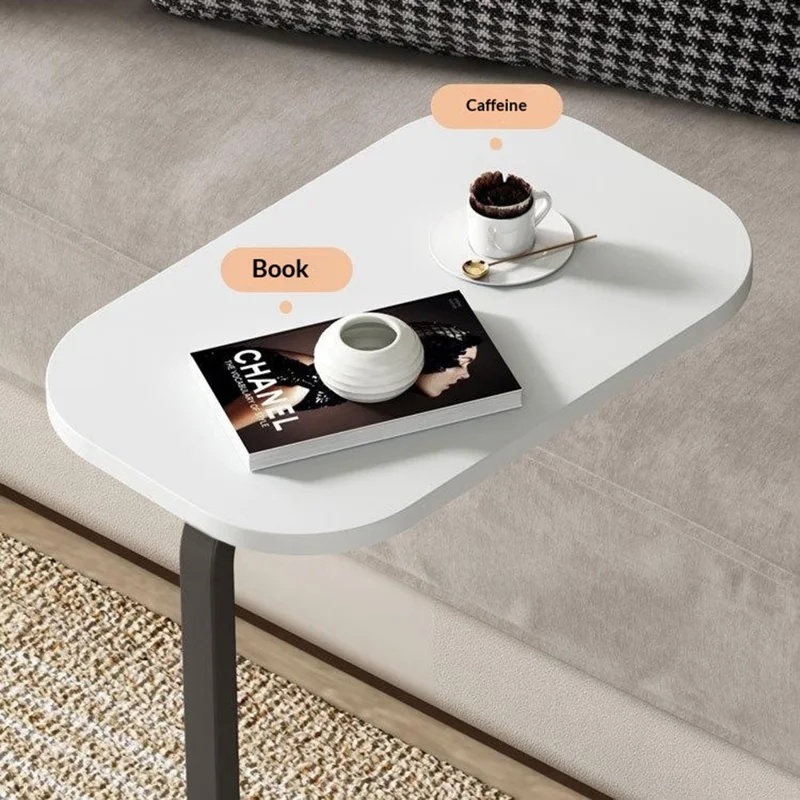 Size S 38x28x60cm C-Shape Side Table Carbon Steel Wooden End Table for Sofa Bedroom - White+Black