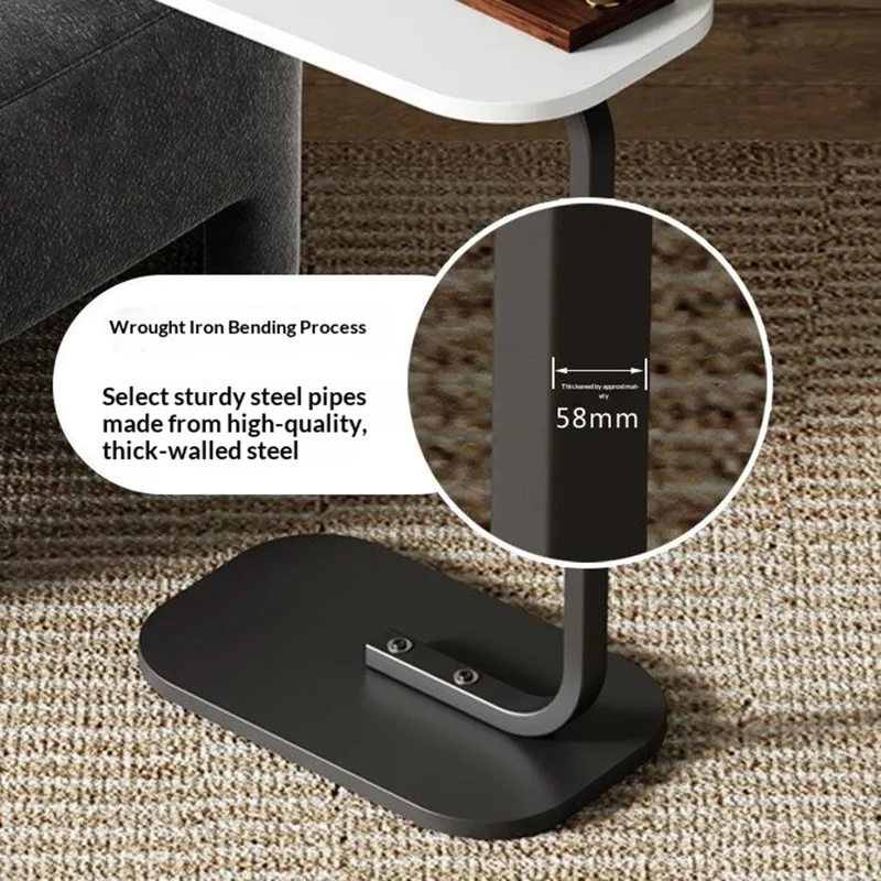 Size S 38x28x60cm C-Shape Side Table Carbon Steel Wooden End Table for Sofa Bedroom - White+Black