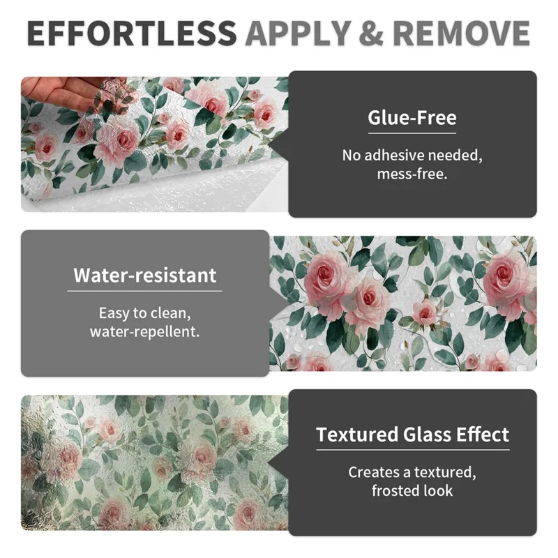43x200cm Static Cling Privacy Window Film Waterproof Oil-Proof PVC Sticker for Kitchen Bathroom - SBW27