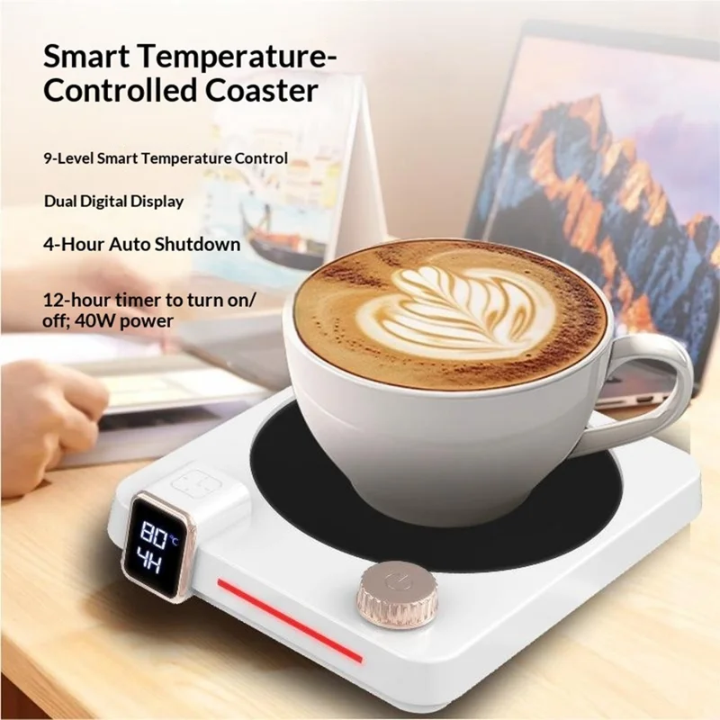 H13 H13 Riscaldatore Intelligente per Bicchieri con Controllo della Temperatura a 9 Livelli e Timer - Spina UE / Bianco