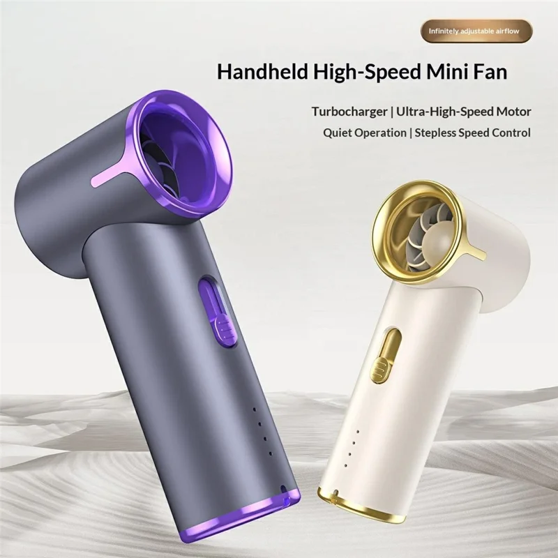 T-05 Handheld Fan Stepless Speed Control 10000+ RPM USB-C Rechargeable Portable Fan - Purple