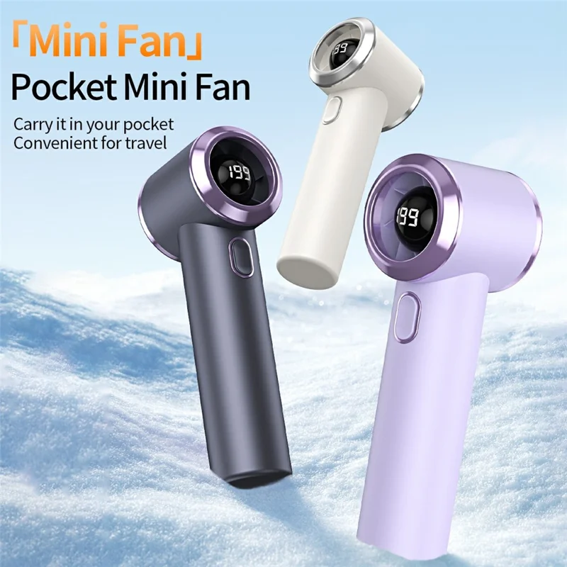 T-236 Mini ventilateur 199 niveaux sans étape 20 m/s Affichage numérique Ventilateur portable main et bureau - Violet