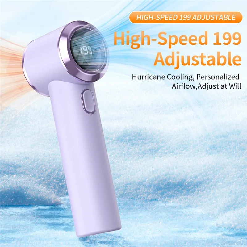 T-236 Mini ventilateur 199 niveaux sans étape 20 m/s Affichage numérique Ventilateur portable main et bureau - Violet