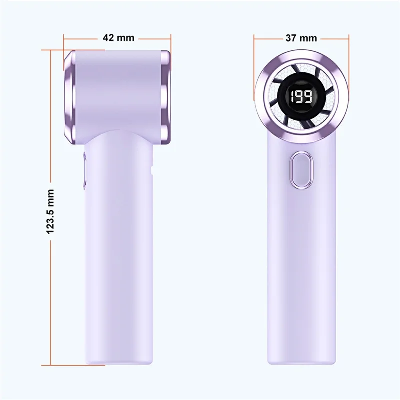 T-236 Mini ventilateur 199 niveaux sans étape 20 m/s Affichage numérique Ventilateur portable main et bureau - Violet