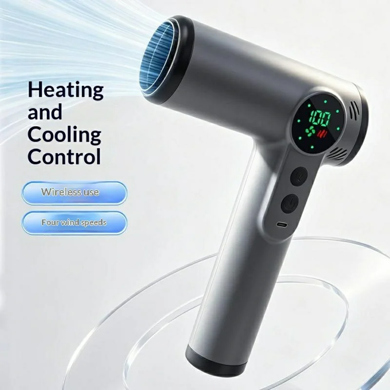 Rechargeable Cordless Hair Dryer 200W Hot  /  Cold 4-Speed LED Digital Display for Travel - White