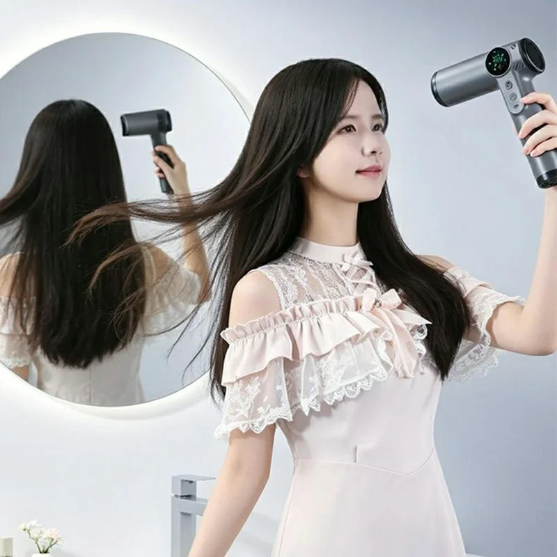 Rechargeable Cordless Hair Dryer 200W Hot  /  Cold 4-Speed LED Digital Display for Travel - White