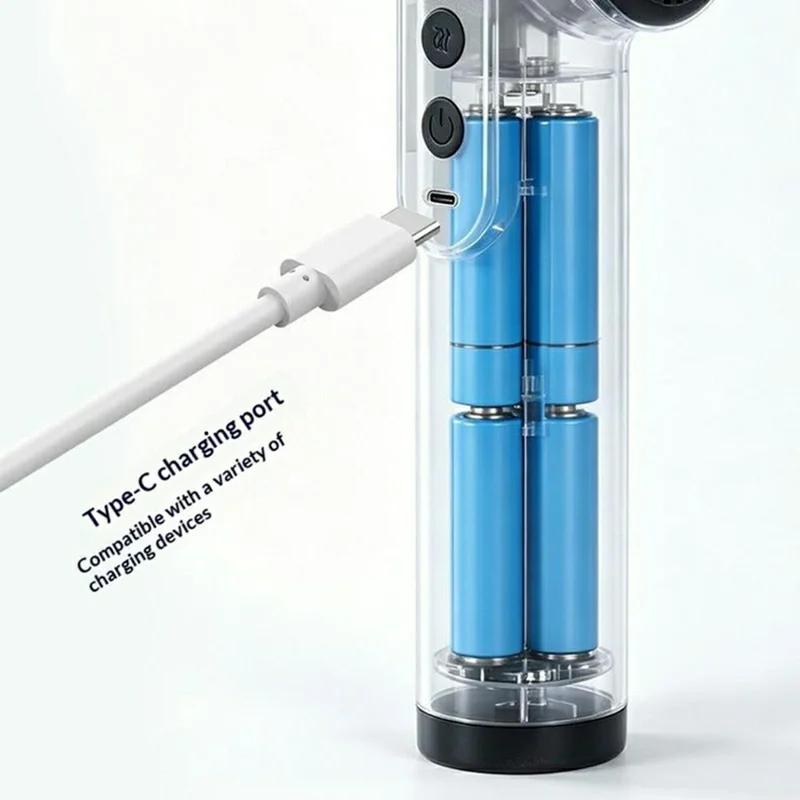 Rechargeable Cordless Hair Dryer 200W Hot  /  Cold 4-Speed LED Digital Display for Travel - White