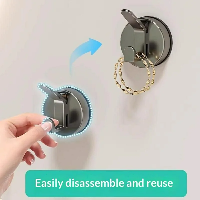 Vacuum Suction Cup Double Hook No-Drill Reusable Wall Hanger for Bathroom Kitchen - Tarnish Grey
