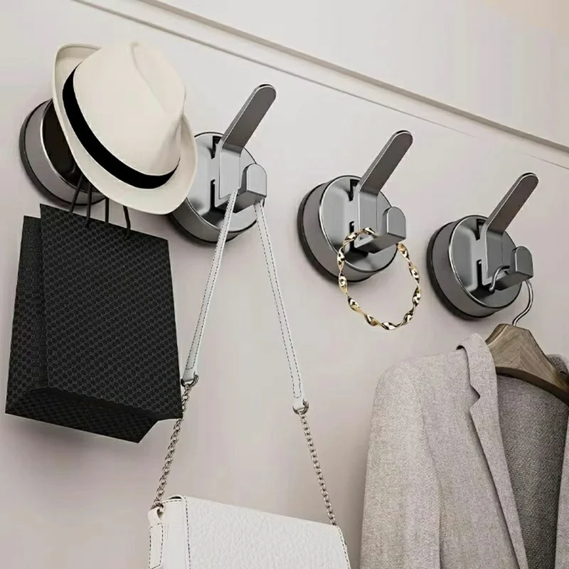 Vacuum Suction Cup Double Hook No-Drill Reusable Wall Hanger for Bathroom Kitchen - Tarnish Grey