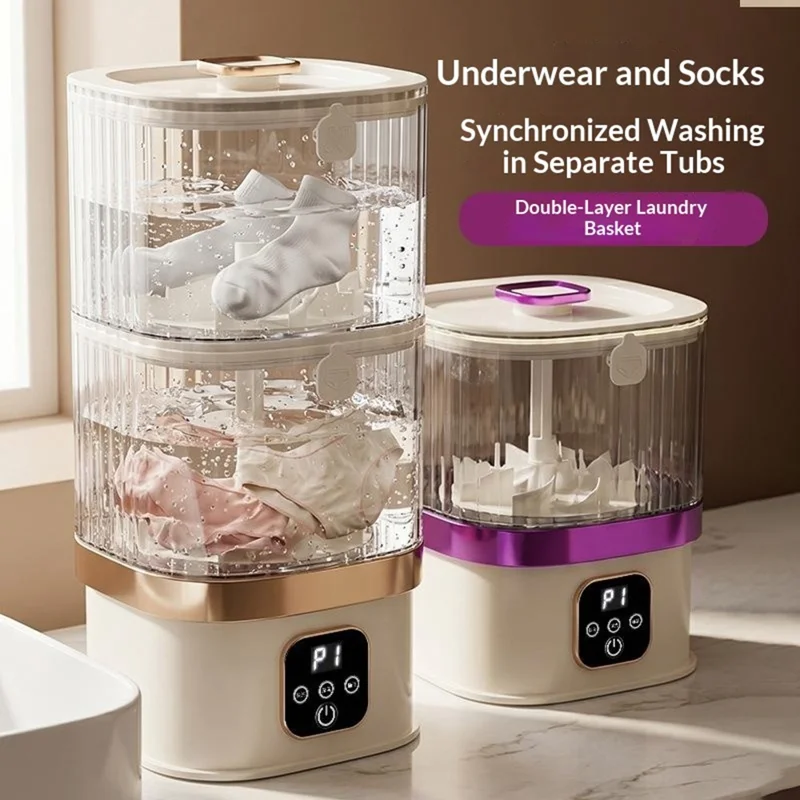 HP-318 Mini Double Tub Washing Machine 4L Portable Wireless Washer for Socks Underwear - Gold