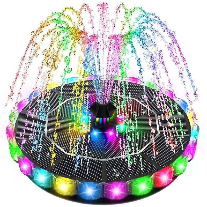 SP32D Solar Floating Fountain 32 LEDs 7-Color Changing 1200mAh Battery for Garden Pool Pond - Black
