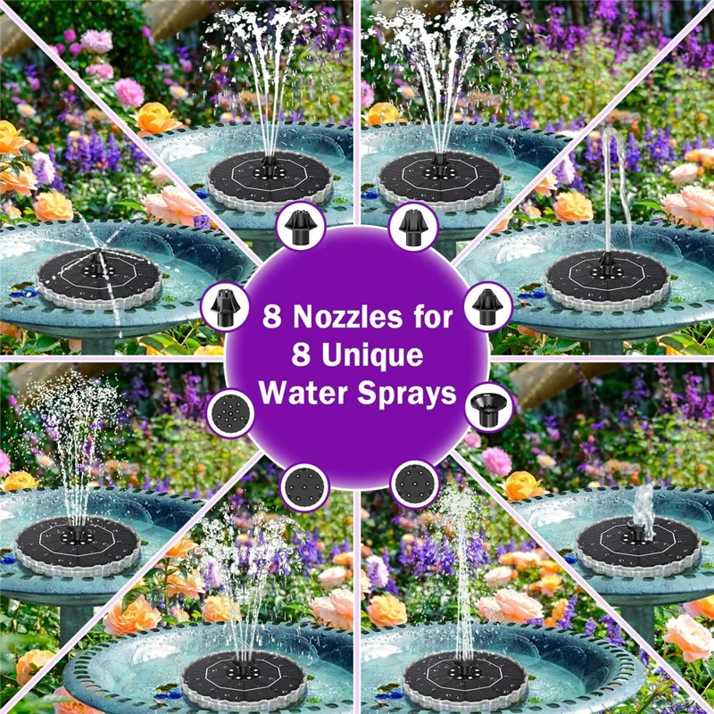 SP32D Solar Floating Fountain 32 LEDs 7-Color Changing 1200mAh Battery for Garden Pool Pond - Black