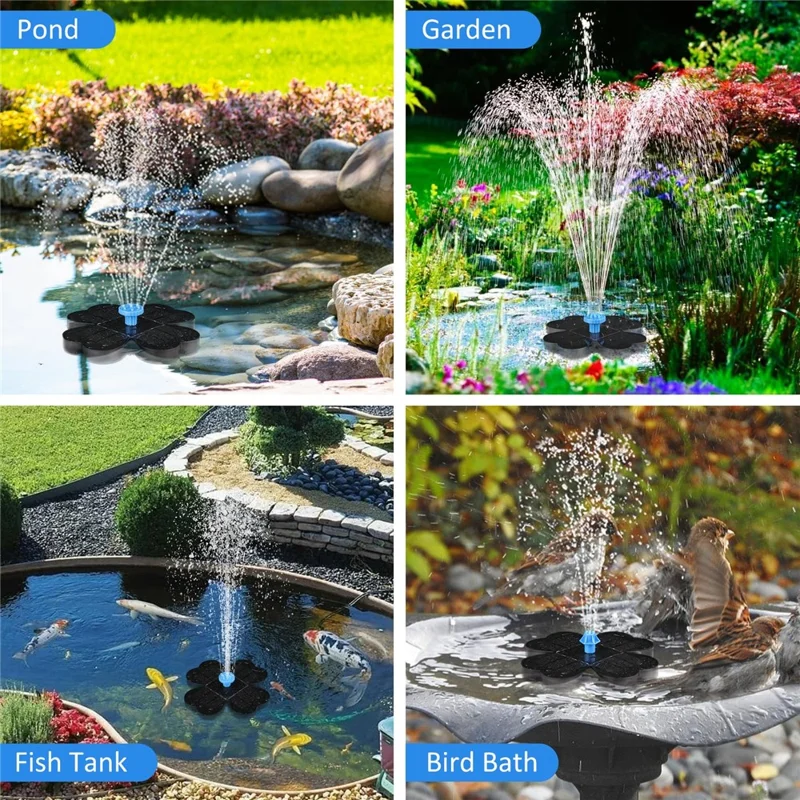 AS90A 1.6W Solar Powered Floating Fountain Pump with 8 Nozzles for Bird Bath Pond Garden - AS90A2