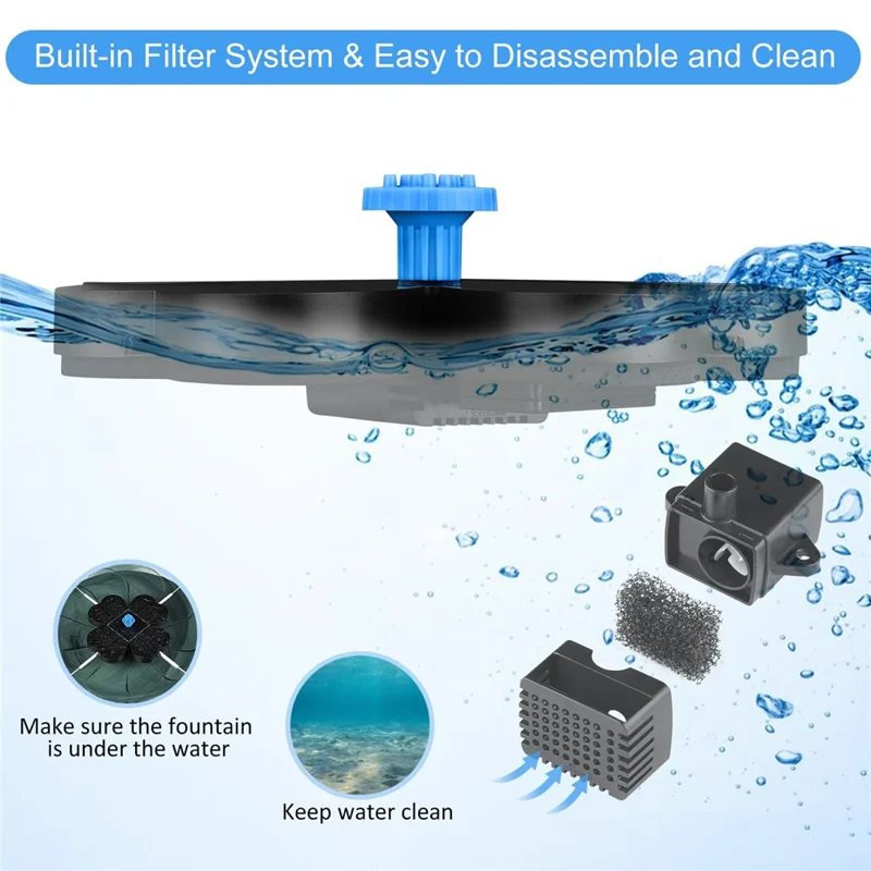 AS90A 1.6W Solar Powered Floating Fountain Pump with 8 Nozzles for Bird Bath Pond Garden - AS90A2