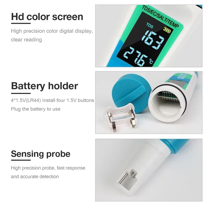 MF-S6 Water Quality Tester 4 in 1 TDS EC Salt Temp Meter for Drinking Water Aquarium Pool