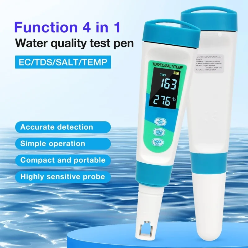 MF-S6 Water Quality Tester 4 in 1 TDS EC Salt Temp Meter for Drinking Water Aquarium Pool