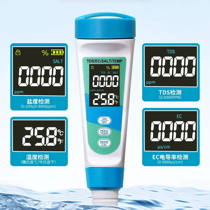 MF-S6 Water Quality Tester 4 in 1 TDS EC Salt Temp Meter for Drinking Water Aquarium Pool