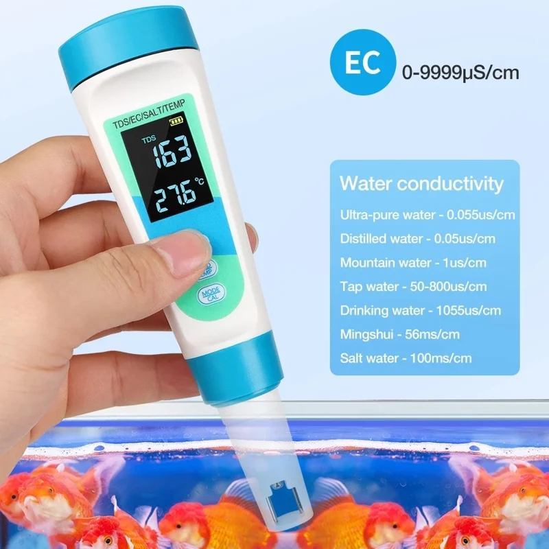 MF-S6 Water Quality Tester 4 in 1 TDS EC Salt Temp Meter for Drinking Water Aquarium Pool