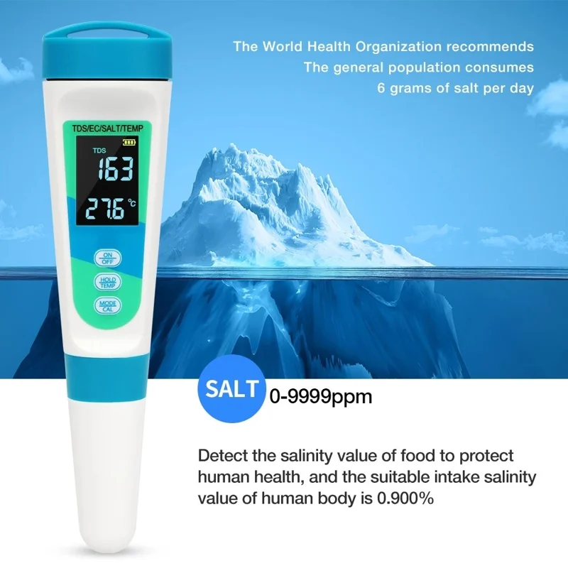 MF-S6 Water Quality Tester 4 in 1 TDS EC Salt Temp Meter for Drinking Water Aquarium Pool