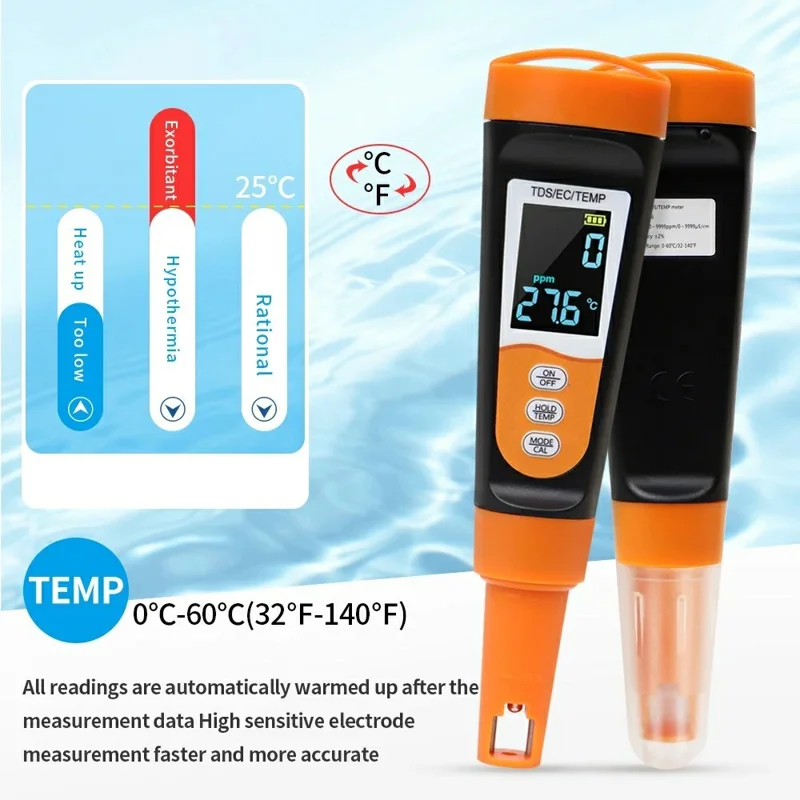 TDS-A6 TDS / EC / TEMP 3 em 1 Medidor de Qualidade da Água 0-9999ppm Medidor Digital de TDS