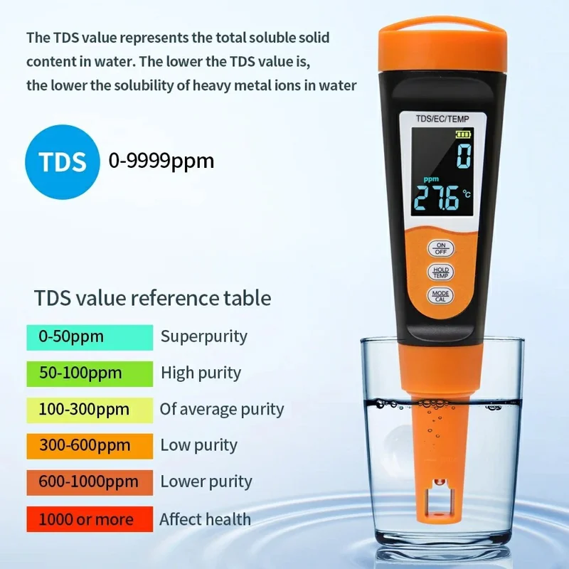 TDS-A6 TDS / EC / TEMP 3 em 1 Medidor de Qualidade da Água 0-9999ppm Medidor Digital de TDS