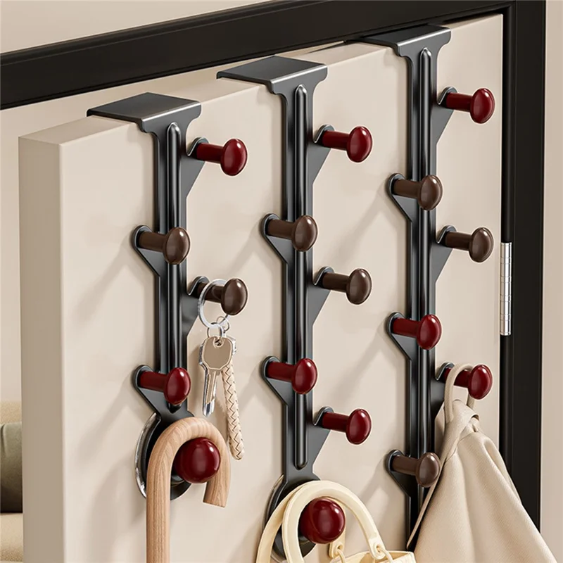 5-Hook Over Door Hanger Rack No Drilling Suction Cup Mount Storage Organizer - Creamy White + Red