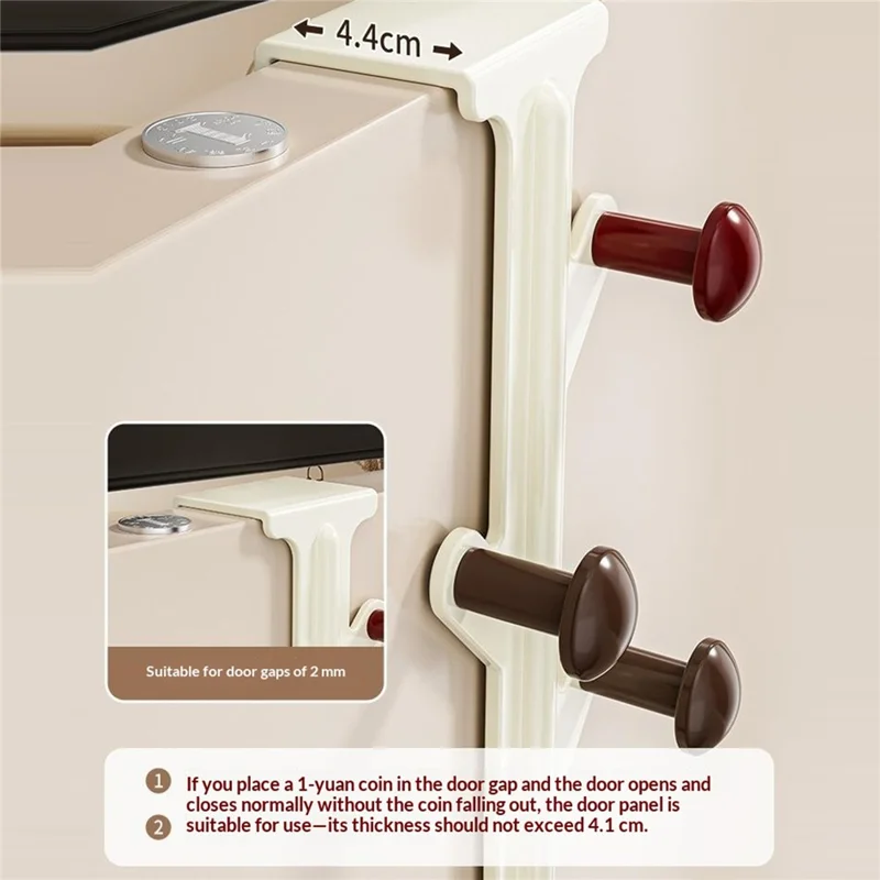 8-Hook Over Door Hanger Rack No Drilling Suction Cup Mount Storage Organizer - Creamy White + Red