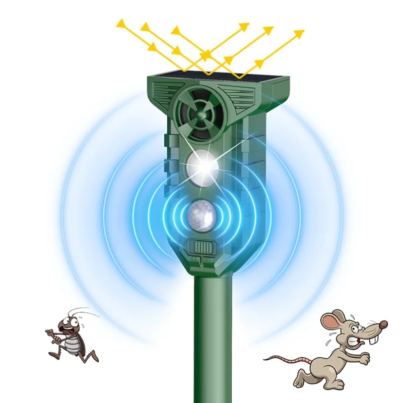 H7019 Solar Animal Repeller Infrared Sensor Ultrasonic LED Strobe for Outdoor Pest Control - Olive Green