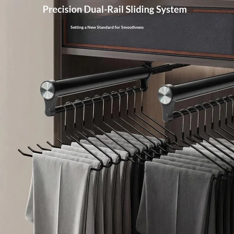 50cm Top Mount Aluminum Alloy Wardrobe Pant Hanger Pull-Out Rail Organizer Rack - Black