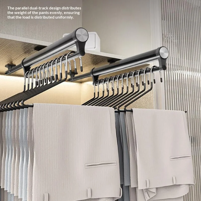 50cm Top Mount Aluminum Alloy Wardrobe Pant Hanger Pull-Out Rail Organizer Rack - Black